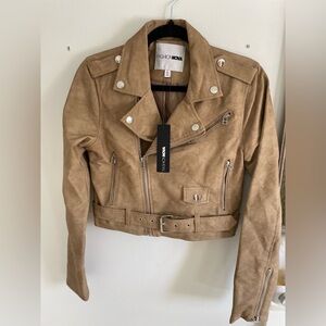 Light brown faux leather motor jacket